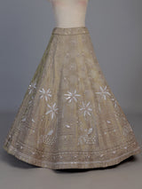 Beige silk peacock motif unstitched festive lehenga choli