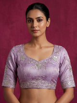 Lavender purple silk unstitched embellished lehenga choli with dupatta