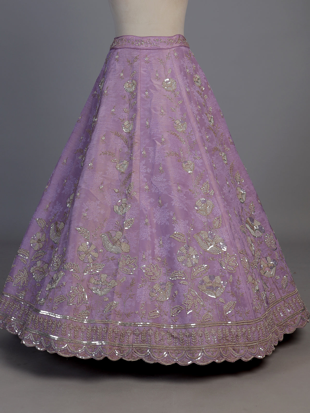 Lavender purple silk unstitched embellished lehenga choli with dupatta