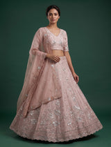 Elegant peach silk unstitched lehenga choli with dupatta