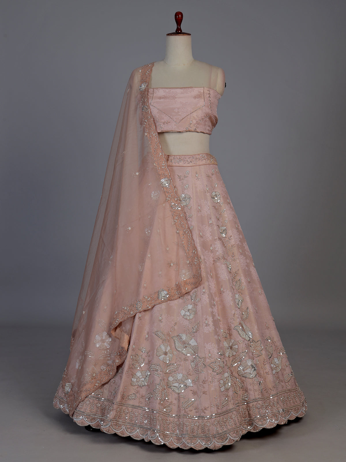 Elegant peach silk unstitched lehenga choli with dupatta