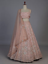 Elegant peach silk unstitched lehenga choli with dupatta