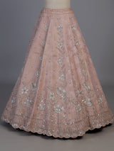 Elegant peach silk unstitched lehenga choli with dupatta