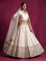 Cream raw silk doli motif unstitched bridal lehenga choli