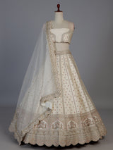 Cream raw silk doli motif unstitched bridal lehenga choli
