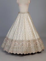 Cream raw silk doli motif unstitched bridal lehenga choli