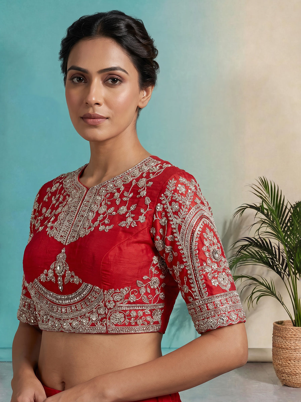 Designer red raw silk unstitched bridal lehenga choli with double dupatta