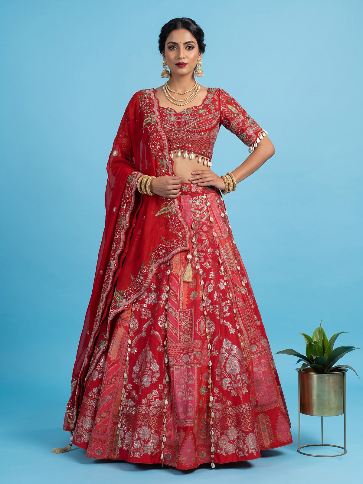 Rani pink banarasi silk embellished bridal lehenga choli