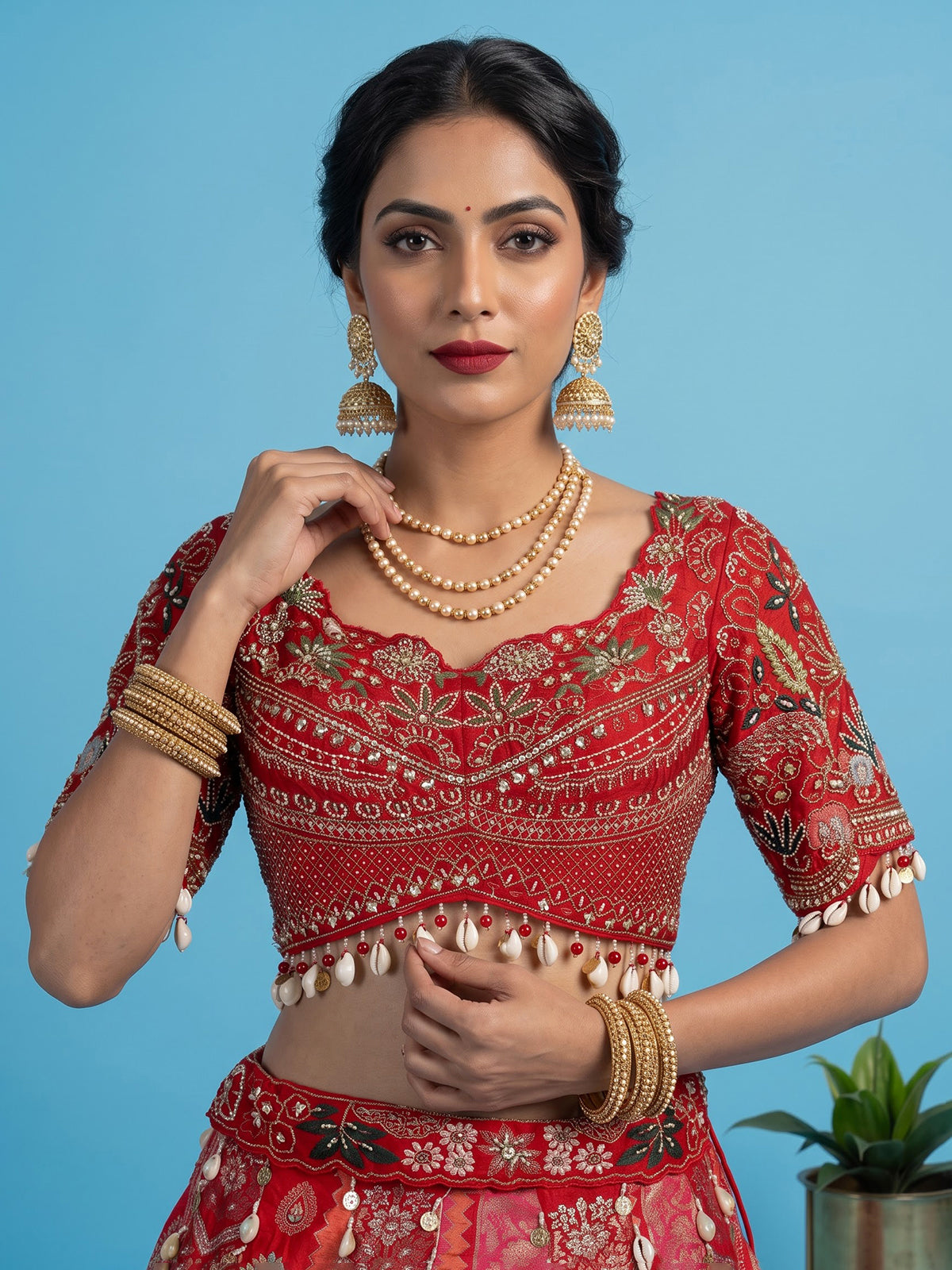 Rani pink banarasi silk embellished bridal lehenga choli