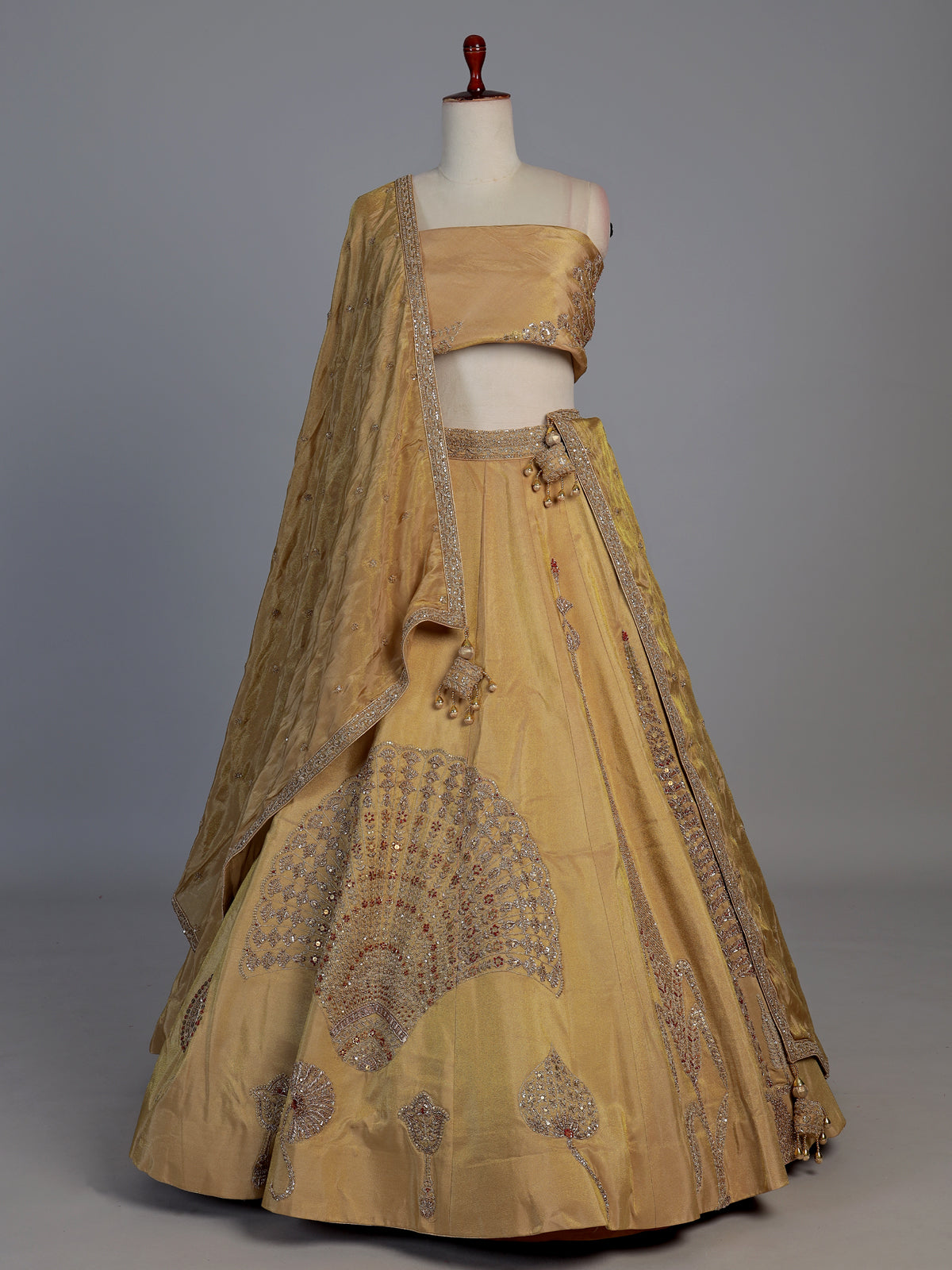 Royal golden silk unstitched lehenga choli with double dupatta