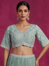 Sky blue silk embellished designer lehenga choli with dupatta