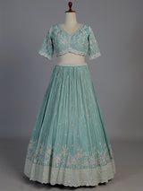 Sky blue silk embellished designer lehenga choli with dupatta