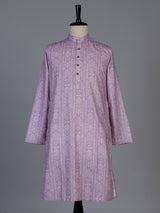 Pink printed silk festive mandarin kurta set for men