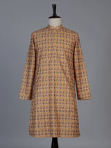 Dusty yellow floral cotton silk festive kurta set for men