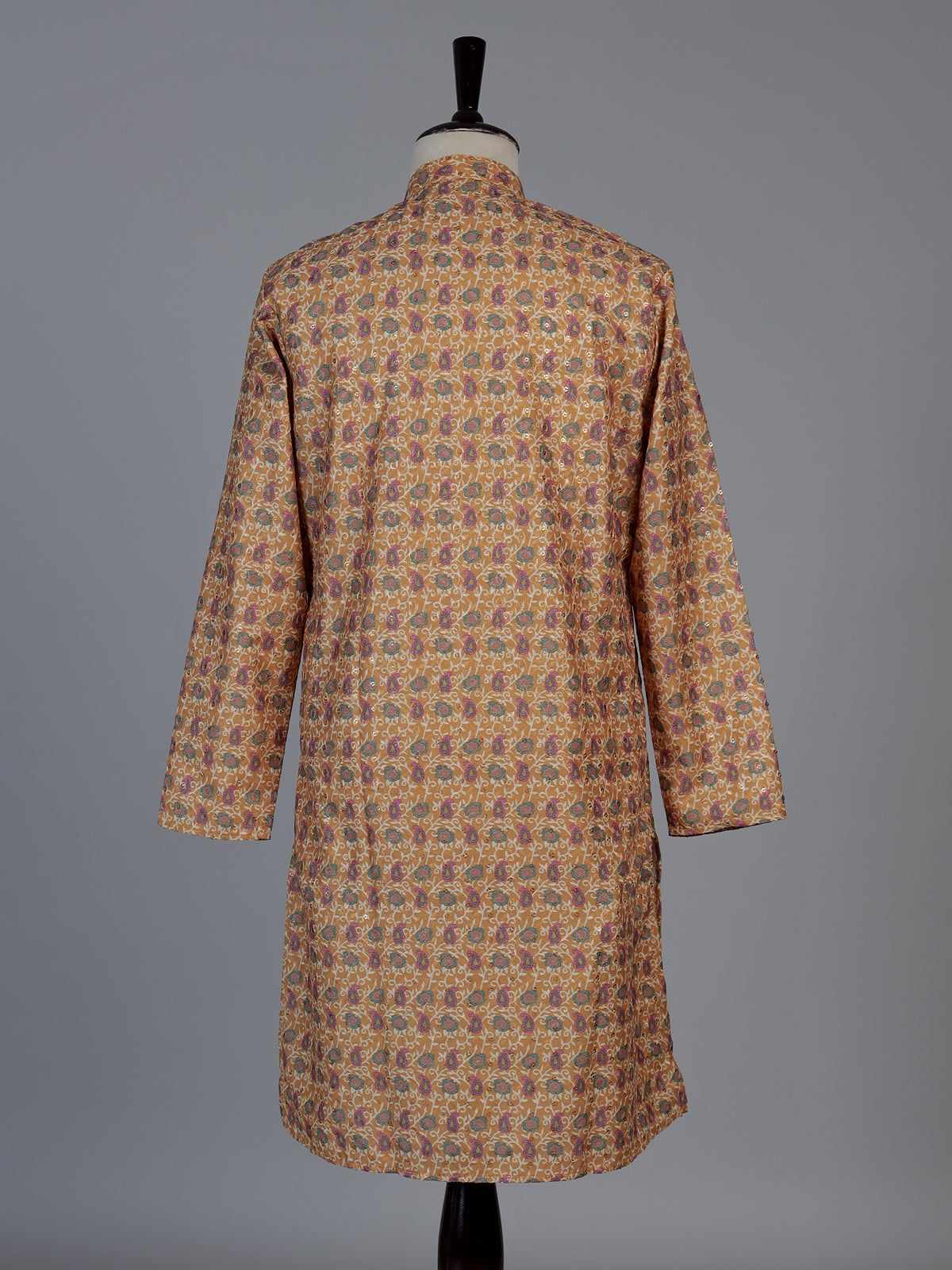 Dusty yellow floral cotton silk festive kurta set for men