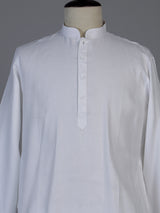 Elegant white cotton blend thread work kurta set for men