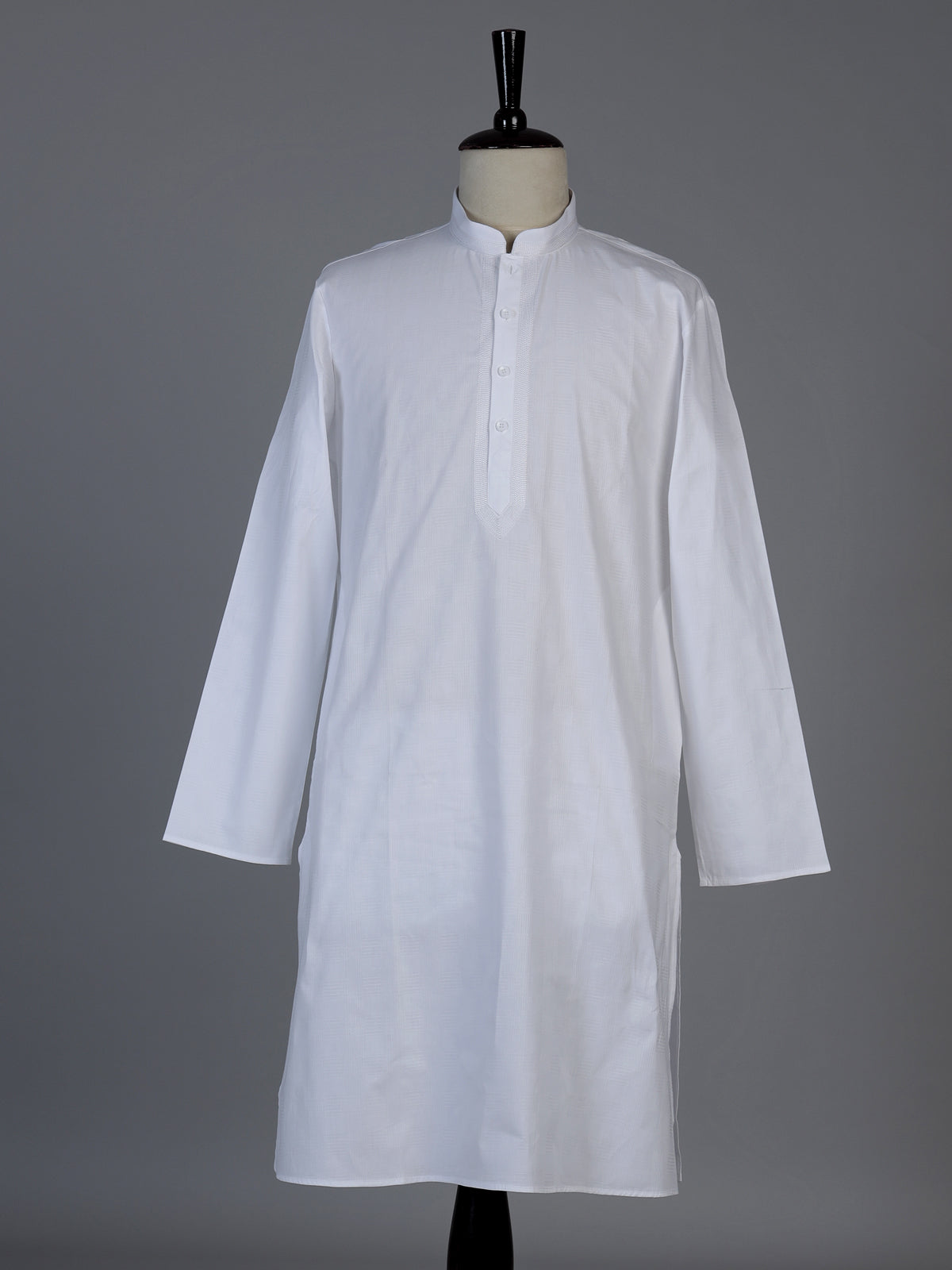 White thread weaving cotton blend festive kurta set for men