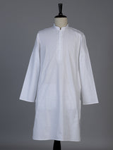 White thread weaving cotton blend festive kurta set for men