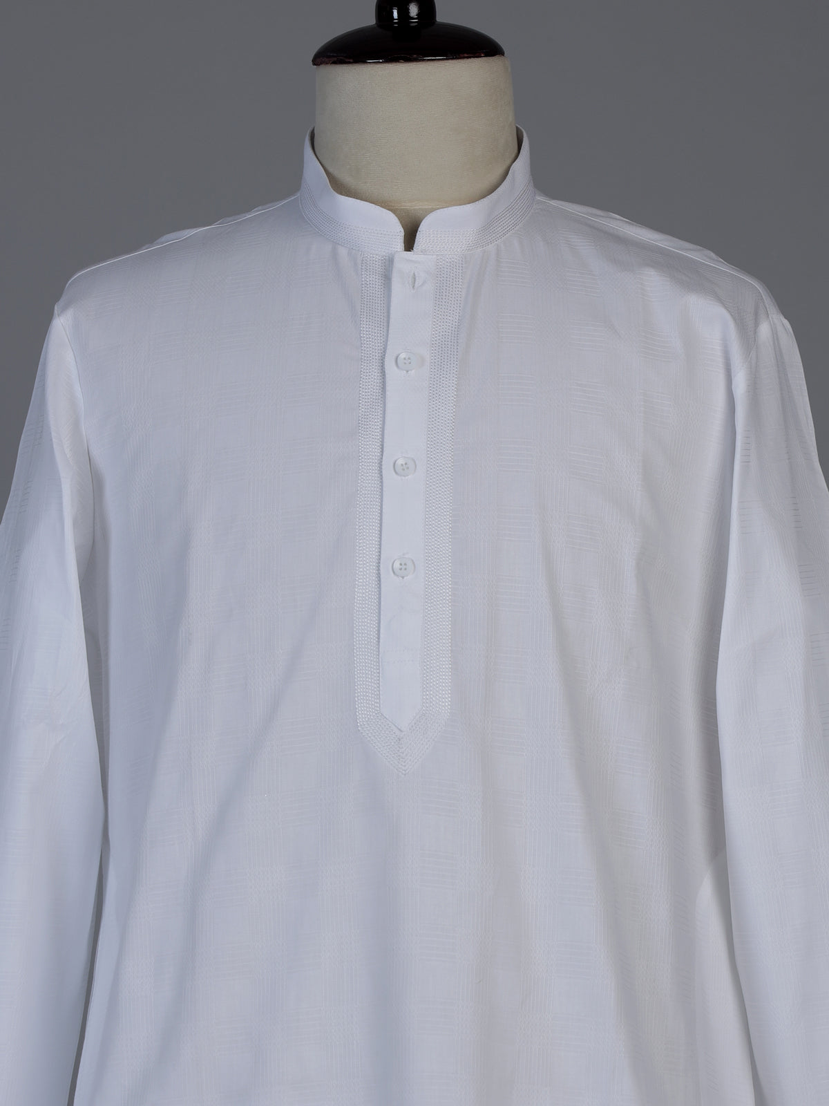 White thread weaving cotton blend festive kurta set for men