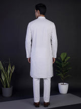White textured cotton blend festive kurta set for men