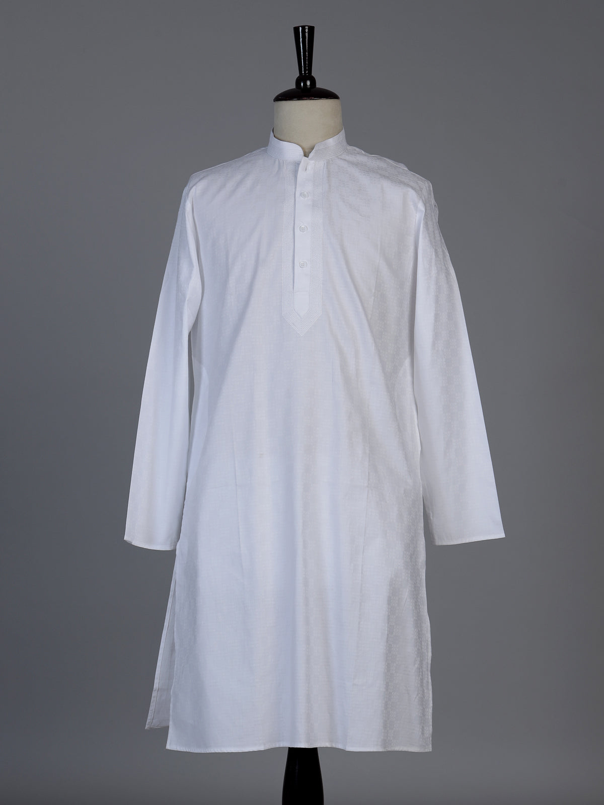 White textured cotton blend festive kurta set for men