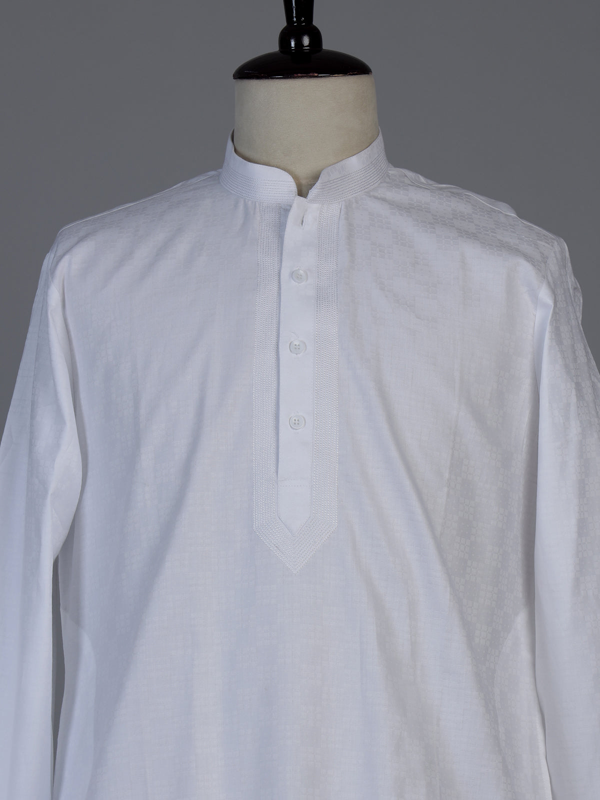 White textured cotton blend festive kurta set for men