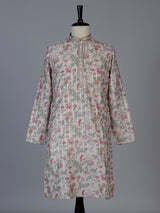 Peach floral printed linen blend festive kurta set for men