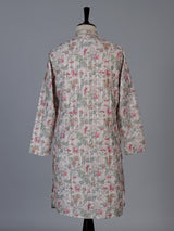 Peach floral printed linen blend festive kurta set for men