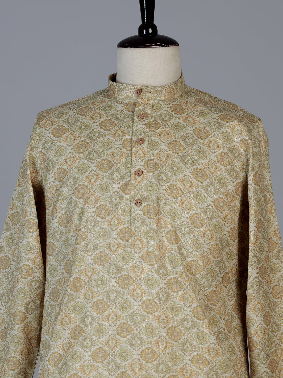 Light green linen silk festive printed kurta suit for men