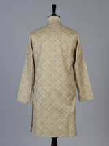 Light green linen silk festive printed kurta suit for men