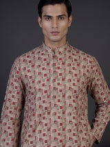 Beige printed cotton silk elegant festive kurta suit for men