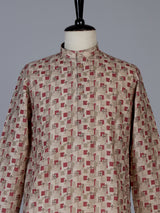 Beige printed cotton silk elegant festive kurta suit for men