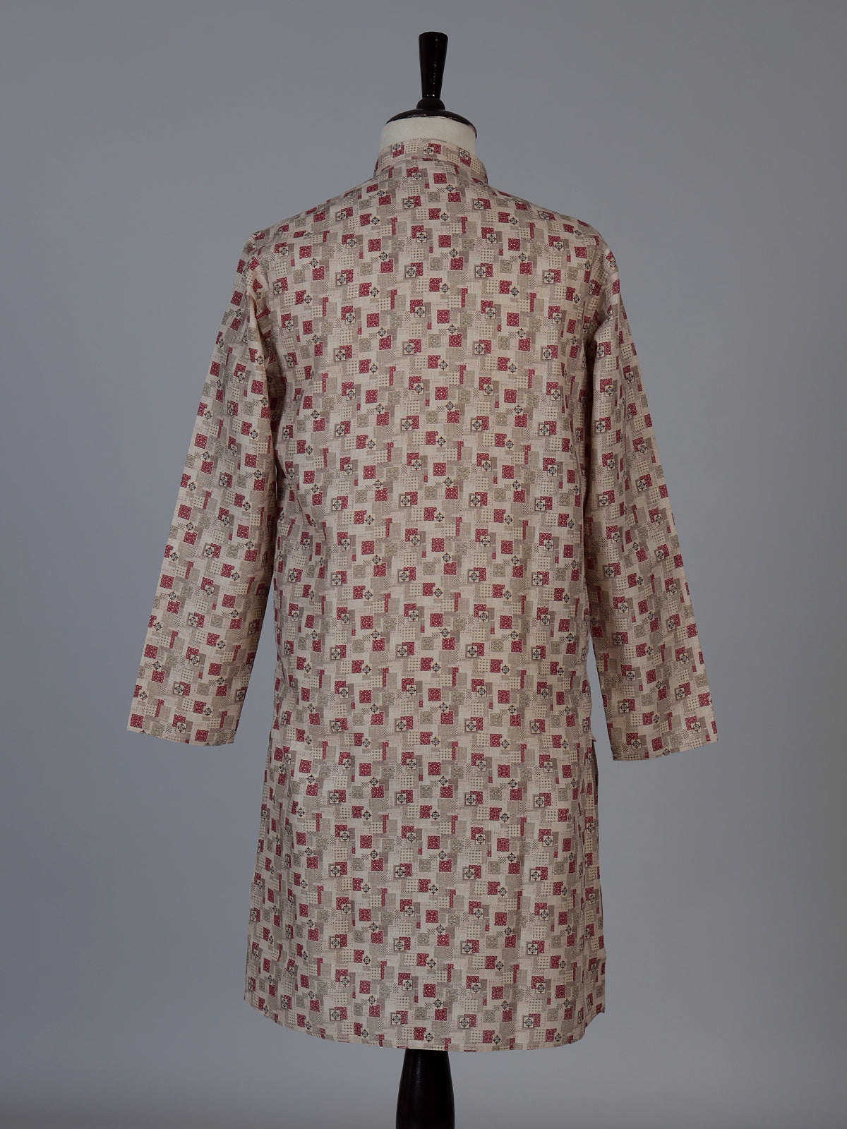 Beige printed cotton silk elegant festive kurta suit for men