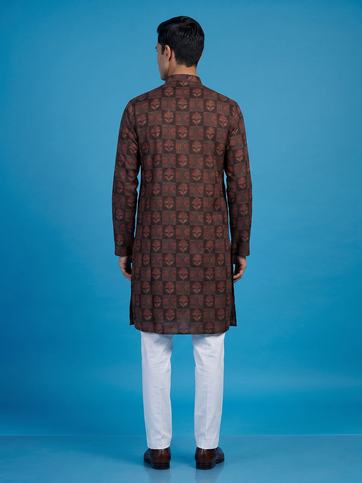 Mehendi green floral cotton silk festive kurta suit for men