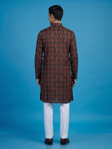 Mehendi green floral cotton silk festive kurta suit for men