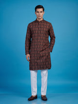 Mehendi green floral cotton silk festive kurta suit for men