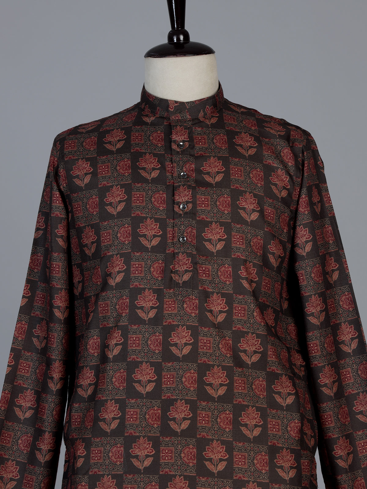 Mehendi green floral cotton silk festive kurta suit for men