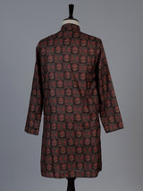 Mehendi green floral cotton silk festive kurta suit for men