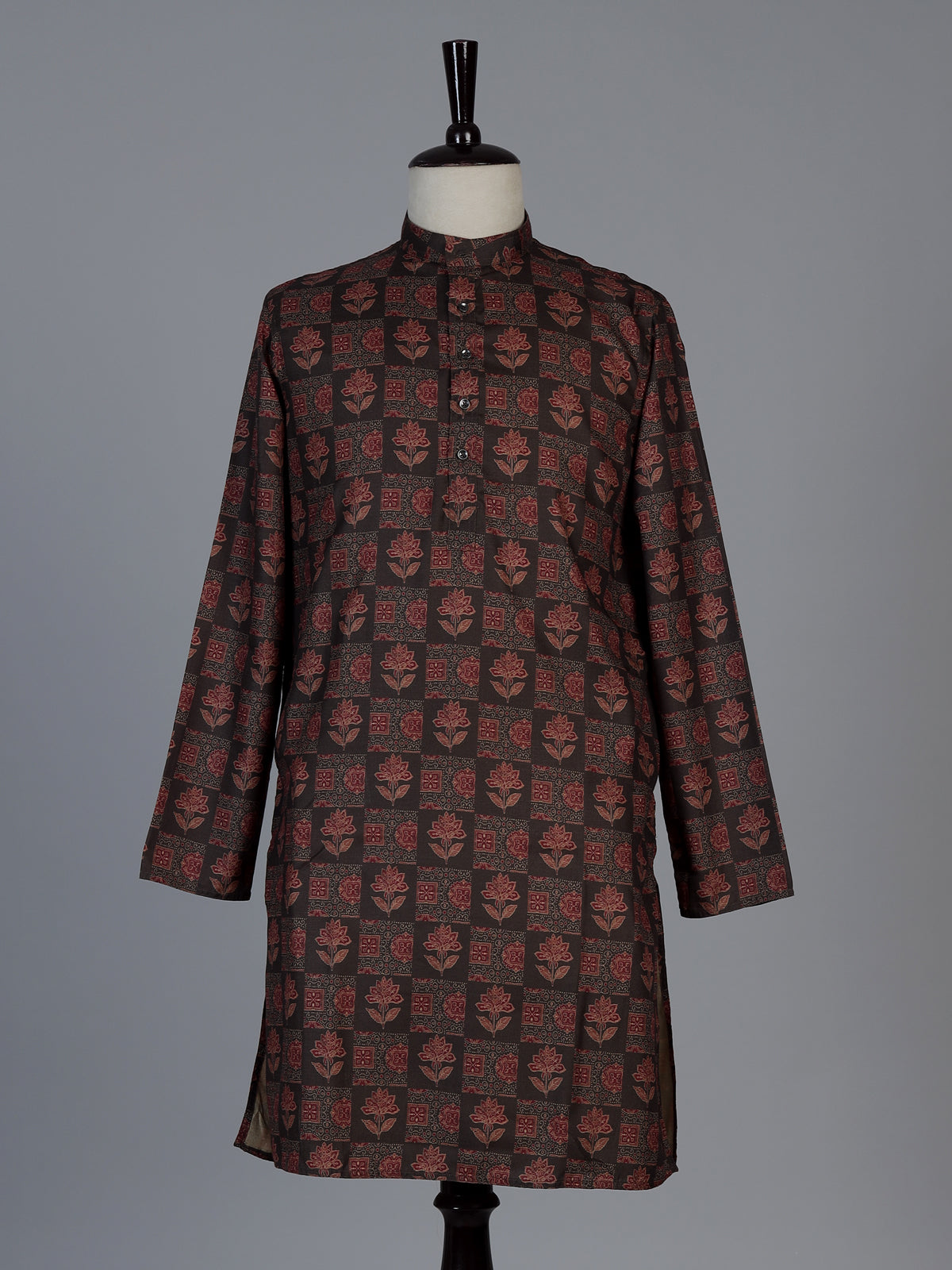 Mehendi green floral cotton silk festive kurta suit for men