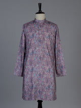 Lavender purple cotton silk peacock motif festive kurta suit for men