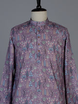 Lavender purple cotton silk peacock motif festive kurta suit for men