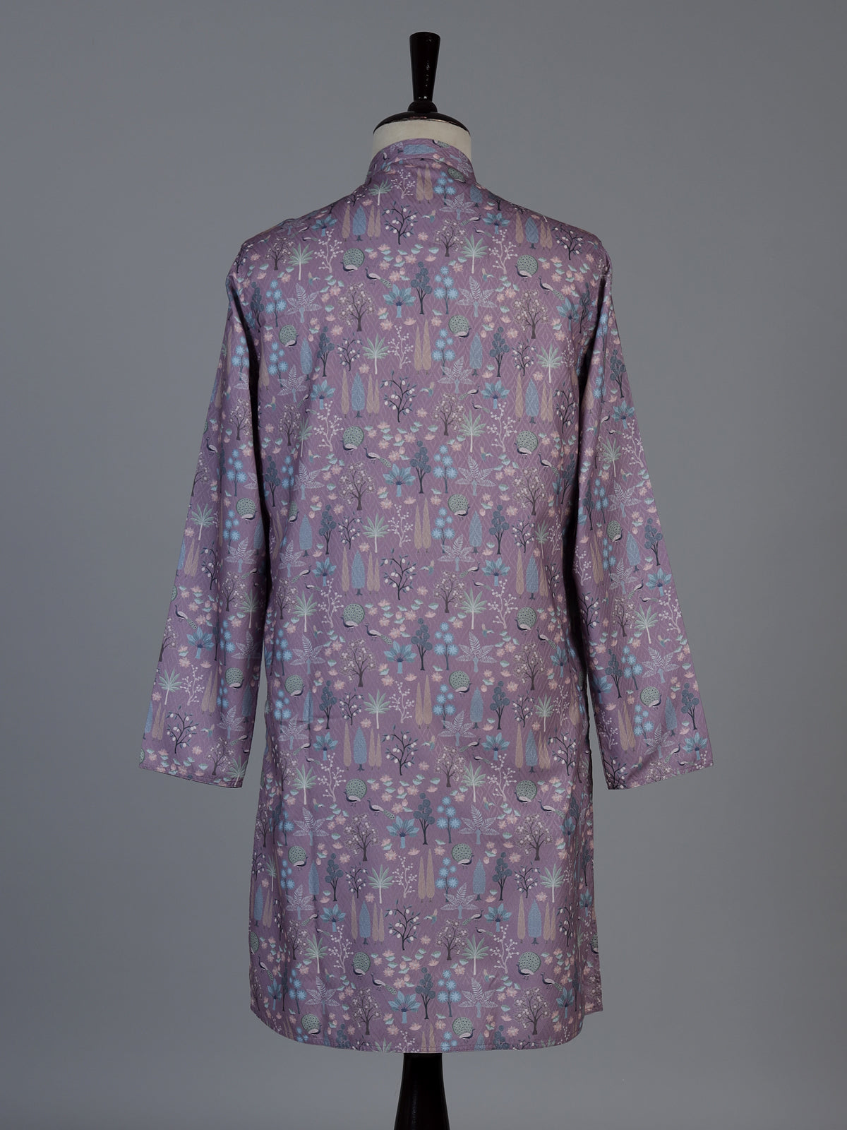 Lavender purple cotton silk peacock motif festive kurta suit for men
