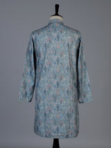 Sage green cotton silk peacock motif festive kurta suit for men