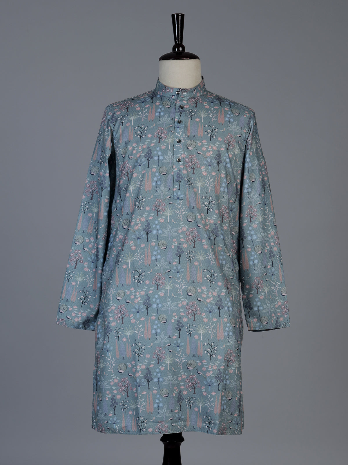 Sage green cotton silk peacock motif festive kurta suit for men