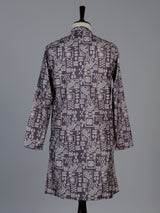 Dark grey printed cotton silk festive kurta suit for men with mandarin collar