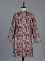 Wine printed cotton blend festive kurta suit for men with elegant pants