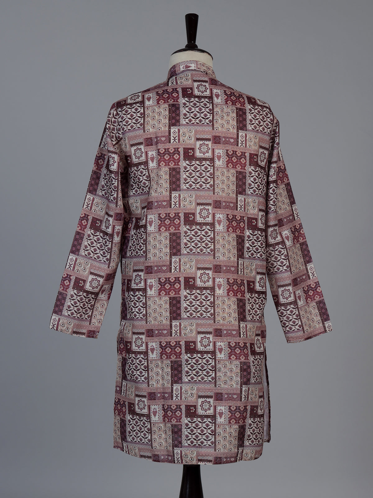 Wine printed cotton blend festive kurta suit for men with elegant pants