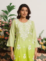 Lime green elegant ombre cotton silk kurti