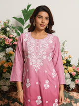 Rose pink classic chikankari straight cut kurti
