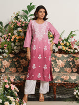 Rose pink classic chikankari straight cut kurti